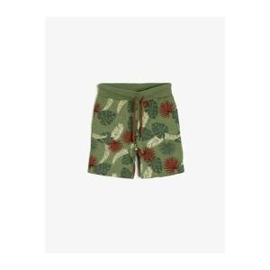 Koton Boy Green Leaf Patterned Thin Sweat Fabric Ribbed Waist Pocket Shorts
