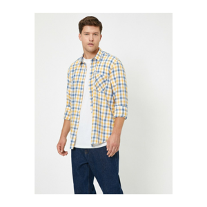Koton Men's Yellow Checked Pocket Detailed Shirt
