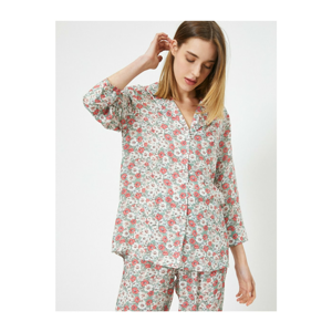 Koton V Neck Long Sleeve Patterned Button Detail Pajama Top