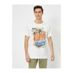 Koton Men's Ecru Printed Printed T-Shirt