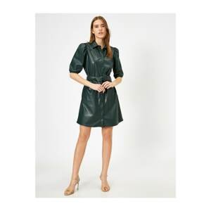 Koton Faux Leather Dress With Balloon Sleeves