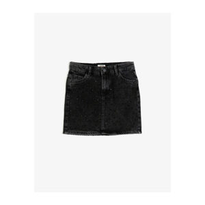 Koton Women's Black Cotton Embroidered Denim Skirt