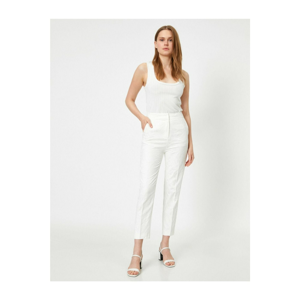 Koton Women's White Patterned Pocket Detailed Trousers