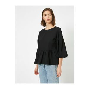 Koton Women's Black Balloon Sleeve Ruffled Blouse