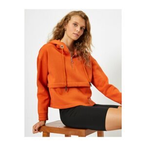 Koton Women's Orange Hooded Collar Zipper Detailed Sweatshirt