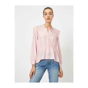 Koton Women's Pink Long Sleeve Frilly Blouse