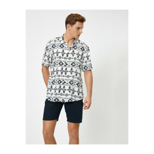 Koton Men's Pocket Short Sleeve Ethnic Patterned Shirt