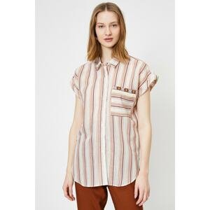Koton Pocket Detail Silvery Striped Bead Embroidered Shirt
