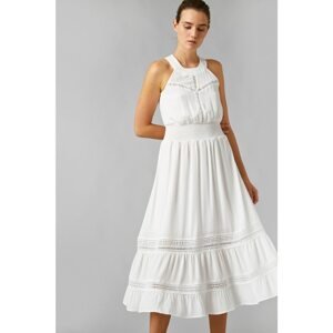 Koton Women's White Halter Neck Midi Length Dress