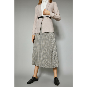 Koton Women's Brown Checkered Pleated Midi Skirt