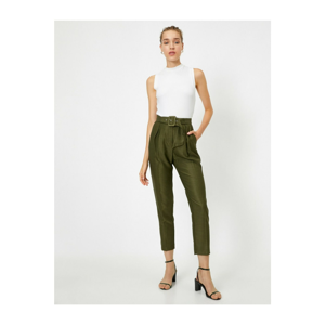 Koton Women's Green Belt Pocket Trousers