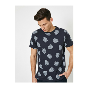 Koton Men's Navy Blue Patterned T-Shirt