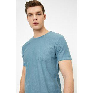 Koton Crew Neck Pocket Detail Flamed Fabric Slim Fit Basic Tshirt