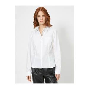 Koton Women's White Stripe And Pocket Detailed Cotton Shirt
