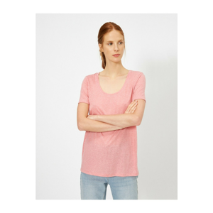 Koton Women's Pink Scoop Neck T-Shirt