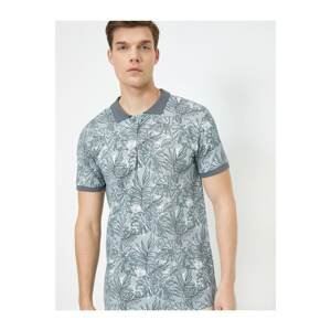 Koton Men's Gray Polo Neck Short Sleeve Patterned T-Shirt