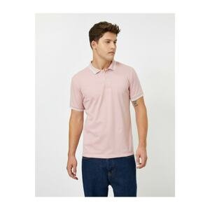 Koton Men's Pink Polo Collar Striped Sleeve And Lapel End T-Shirt