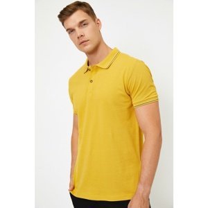 Koton Men's Yellow Polo Neck Button Detail Collar and Arm End Striped Slim Fit T-Shirt