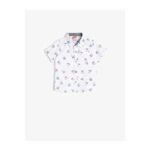 Koton Baby Boy White Classic Collar Short Sleeve Single Pocket Printed Shirt