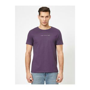 Koton Men's Purple Crew Neck Tumbled Printed Slim Fit T-shirt