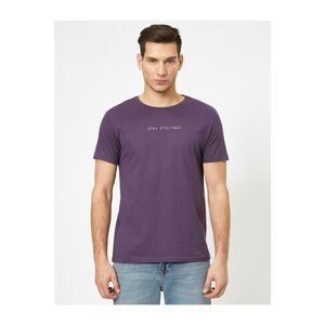 Koton Men's Purple Crew Neck Antique Printed Slim Fit T-Shirt