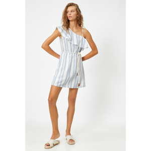 Koton Women's Blue One Shoulder Belt Striped Short Dress