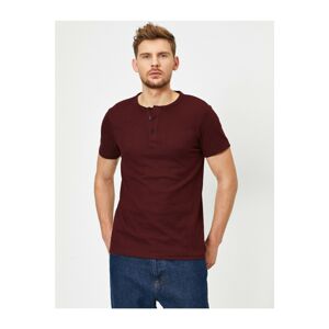 Koton Men's Claret Red Button Detailed T-Shirt