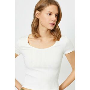 Koton Women's White Hollow Neck Ribana Slim Fit Tshirt