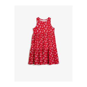 Koton Girl's Red Floral Strap Mid-Length Dress
