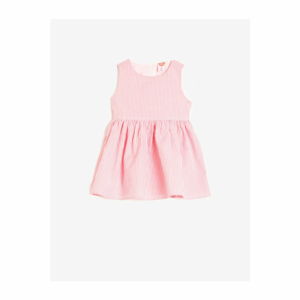 Koton Girl Pink Cotton Striped Crew Neck Sleeveless Dress