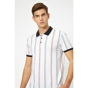 Koton Polo Neck Vertical Striped Contrast Collar Single Jersey Fabric Slim Fit Tshirt