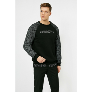 Koton Men's Black Letter Printed Sweatshirt