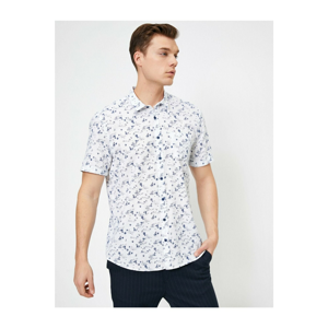 Koton Men's Navy Blue 100% Cotton Patterned Short Sleeve Shirt