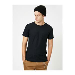 Koton Crew Neck Pocket Detail Flamed Fabric Slim Fit Basic Tshirt