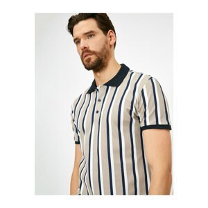 Koton Men's Brown Polo Neck Vertical Striped Pique Fabric Slim Fit Tshirt