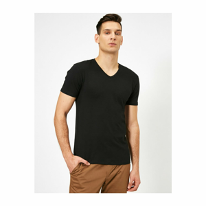 Koton V-Neck Stretchy Fabric Super Slim Fit Basic T-Shirt - Black