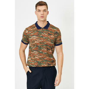 Koton Men's Brown Camouflage Patterned Polo Neck T-shirt