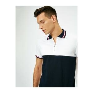 Koton Men's Navy Blue Polo Neck Zipper Detail T-shirt