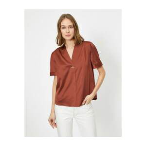 Koton Short Sleeve V Neck Satin Blouse