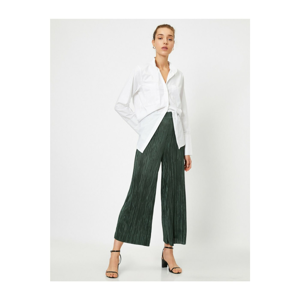 Koton Women's Green Wide Leg Velvet Trousers