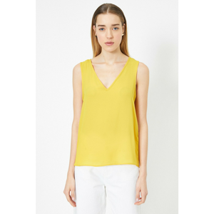 Koton Women's Yellow V-Neck Basic blouse with a loose fit