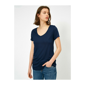 Koton Women's Navy Blue V Neck Loose Basic T-Shirt