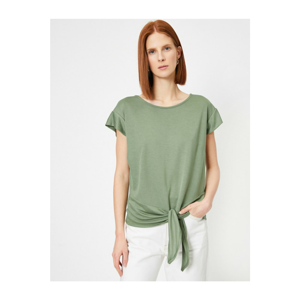 Koton Women's Green Tie Detailed Crew Neck T-Shirt