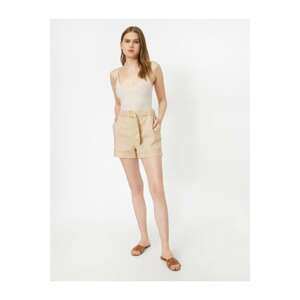 Koton Women's Ecru Belt Detailed Linen Pocket Shorts