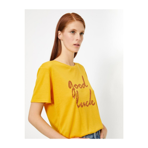 Koton Women's Yellow Letter Printed T-Shirt