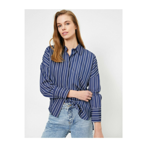 Koton Women's Navy Blue Striped Shirt