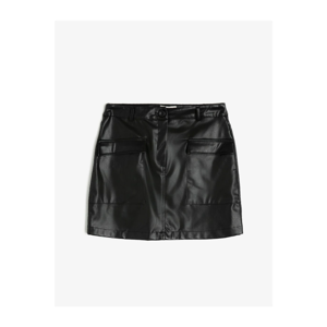 Koton Women's Black Pocket Faux Leather Mini Skirt
