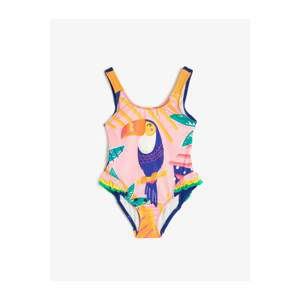 Koton Girl Pink Animal Print Frilly Swimsuit