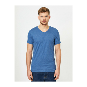 Koton Men's Blue V Neck T-Shirt