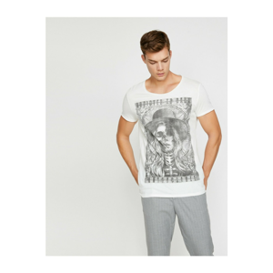 Koton Men's White Printed Printed T-Shirt